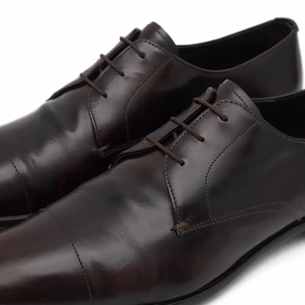 Prada Men's Brushed Leather Cap Toe Laced Up Oxford Dress Shoes Brown UK9 US10